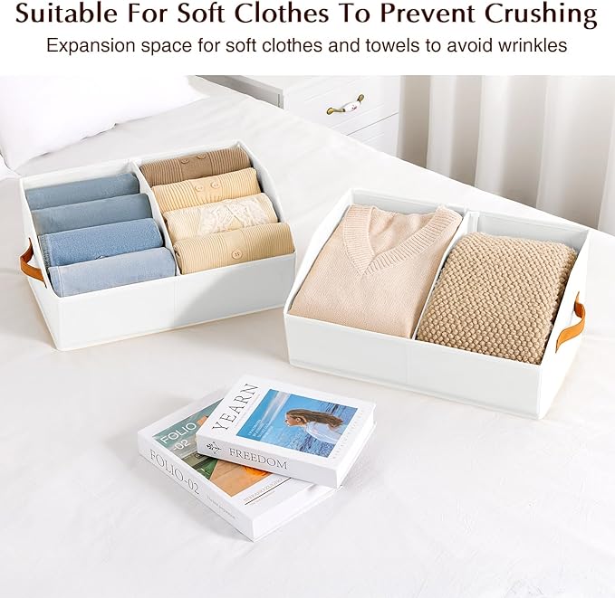 Homsorout Closet Organizers and Storage Bins - 4 Pack Collapsible Divided Trapezoidal Cube Storage Bins Baskets with Orange Handle for Organizing Clothes Blankets, Toys, Books, Towels(White)