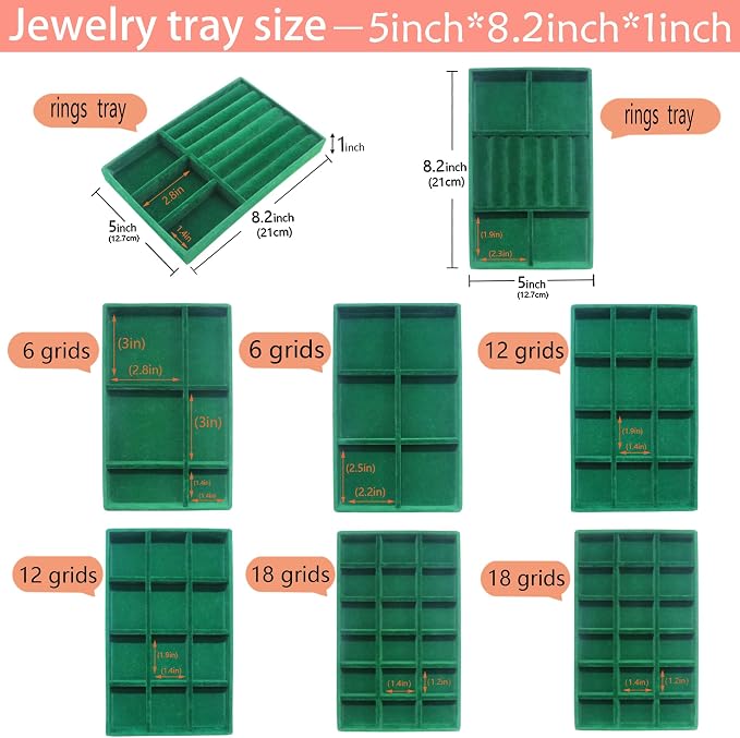 Jewelry Tray Organizer for Drawer 8Pack Stackable Jewelryy Case Velvet Jewellry Storage Display Necklaces, Earring, Rings Bracelet