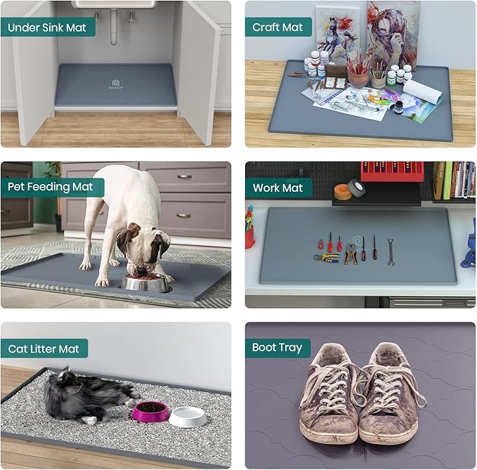 Under Sink Mat, 34" x 22" Silicone Kitchen Cabinet Tray, Waterproof & Flexible Under Sink Liner for Kitchen Bathroom and Laundry Room