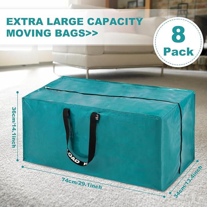 Purple Moving Bags - 8 Pack Extra Large Heavy Duty Storage Bags With Zipper & Reinforce Handles | 29x14x13 Inch Moving Tote Bags Bulk For Clothing, Shoes, Travel