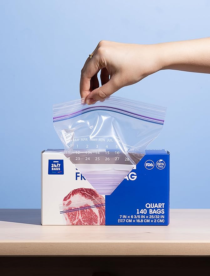 24/7 Bags- Snack Freezer Bags - 300 Count with Expandable Bottom and New Calendar Feature, Easy Fill On The Go