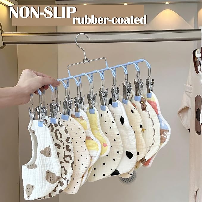 Pants Hangers with 20 Clips, Space Saving Hanging Closet Organizer (Blue) | 360°swivel & non-slip rustproof clips, multi-functional organizer holds leggings, skirts, hats, socks, scarves and lingerie