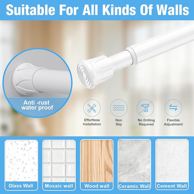 6 Pack Spring Tension Curtain Rods 28-48 Inches,5/8" Diameter White Spring Load Adjustable Expandable,Small Short Tension Curtain Rod for Windows,Kitchen,Doorway,Bathroom,Cupboard Bars