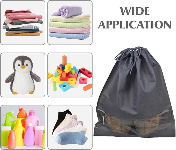 10 Pack Shoe Bags for Travel, Drawstring Bag for Men Women, Shoe Storage, Travel Essentials, Organization Accessories (10, Grey)