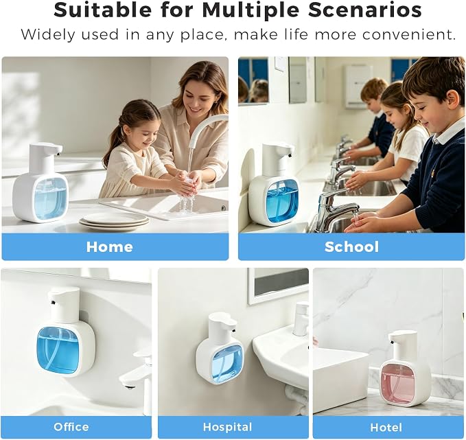 Automatic Liquid Soap Dispenser, 17oz/500ml Touchless Rechargeable with 4-Level Adjustable & IPX5 Waterproof - Level Display for Wall/Tabletop Use in Bathroom, Kitchen, White