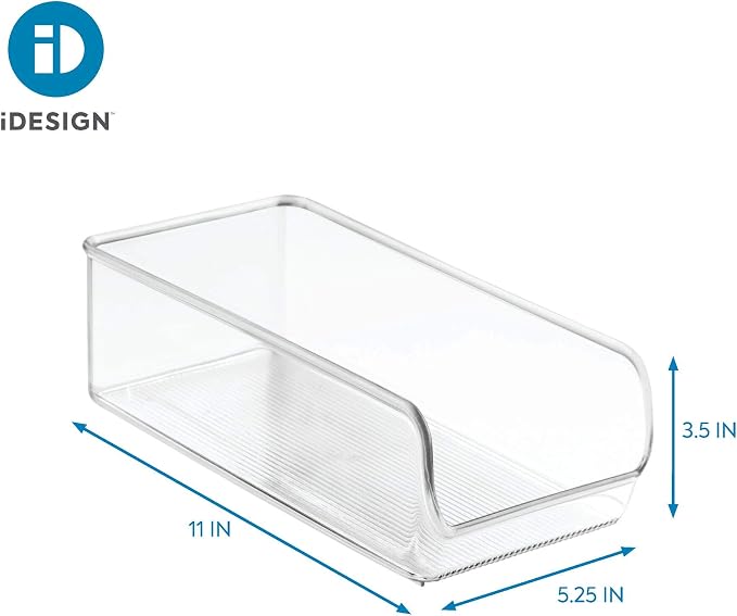 iDesign Linus Collection Organizer Bin, Set of 2, 5.25" x 11" x 3.5" | Recycled Plastic, Freezer and Refrigerator, Clear