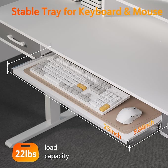 WALKINGDESK 63 Inches Electric Standing Desk with Keyboard Tray, Height Adjustable Sit to Stand Table with 2 Drawers, Ergonomic Home Office Desk with Storage Shelf, Computer Table, White