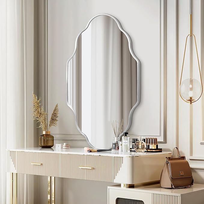 Dorlicecass Wall Mirror for Bathroom - Silver Mirror Wall Decor 20" x 36"Modern Mirror Wall Decor with Aluminum Alloy Frame for Bathroom, Bedroom, Living Room, Dining Room, Cloakroom, Entryway