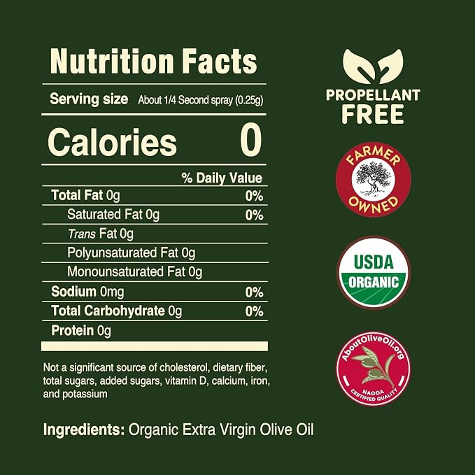 Pompeian USDA Organic Extra Virgin Olive Oil Non-Stick Cooking Spray, Full-Bodied, Perfect for Salads and Pasta, Naturally Gluten Free, Non-Allergenic, Non-GMO, No Propellant, 5 FL. OZ, Single Bottle | No Propellants - First Cold Pressed Olive Oil for ...