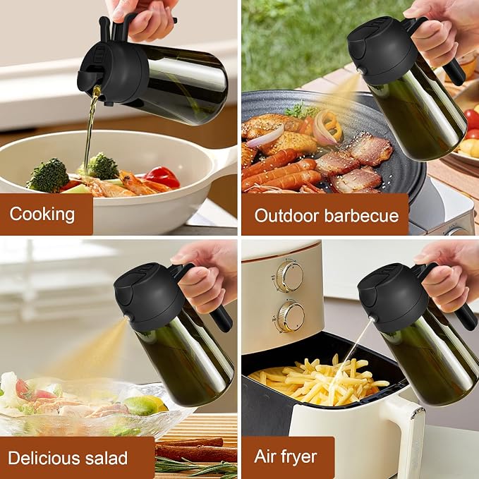 YARRAMATE 16oz/470ml Light-Blocking Dark Oil Sprayer for Cooking, 2 in 1 Olive Oil Dispenser Bottle for Kitchen, Premium Dark Green Glass Oil Bottle, Food-Grade Oil Mister for Air Fryer, BBQ (Black)