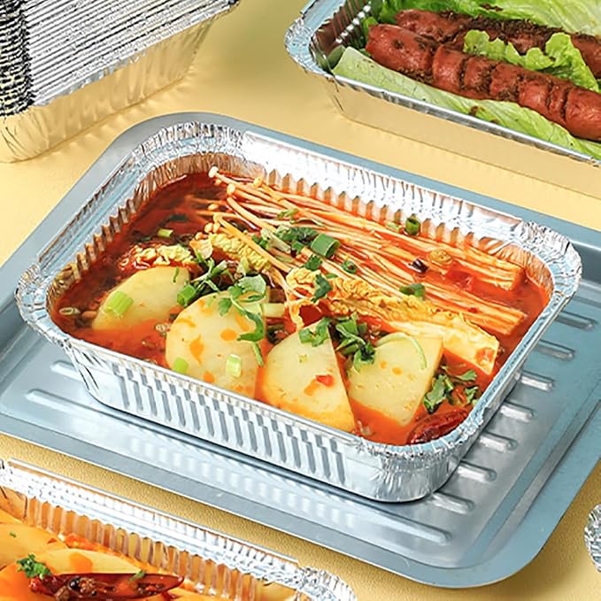 MOACOCK 100 Pack Aluminum Pans with Lids(8.5"×6"), 2.25lb Foil Pans with Board Lids, Disposable Take Out Food Containers, Foil Pans for Meal Prep Freezer Cooking Baking