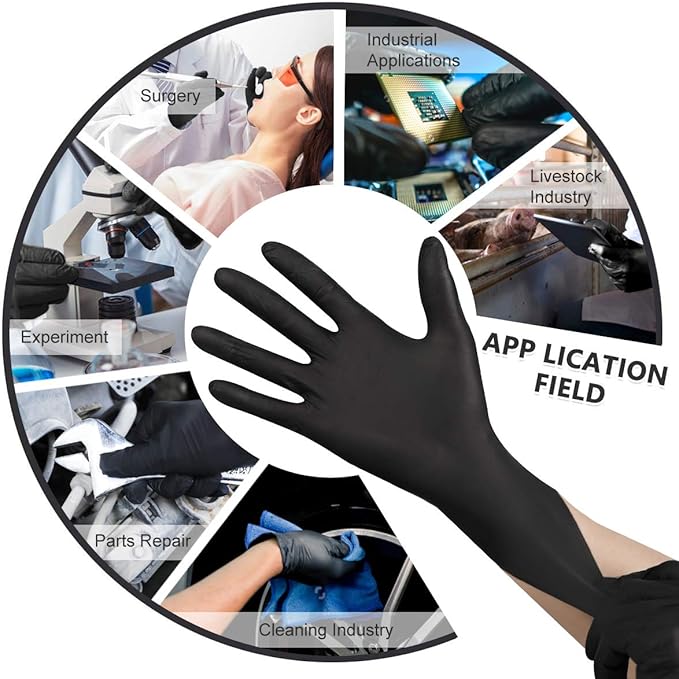 YOTU Black Disposable Nitrile Latex & Powder Free 6-Mil Gloves 100 Count, Textured, Mechanic Wearing, Cleaning, Food Black Large