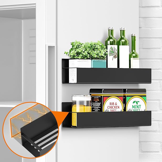 Cheer Collection Magnetic Spice Rack for Refrigerator Set of 4 Heavy Duty Metal Shelves, Corrosion-Proof Fridge Organizer for Kitchen Storage