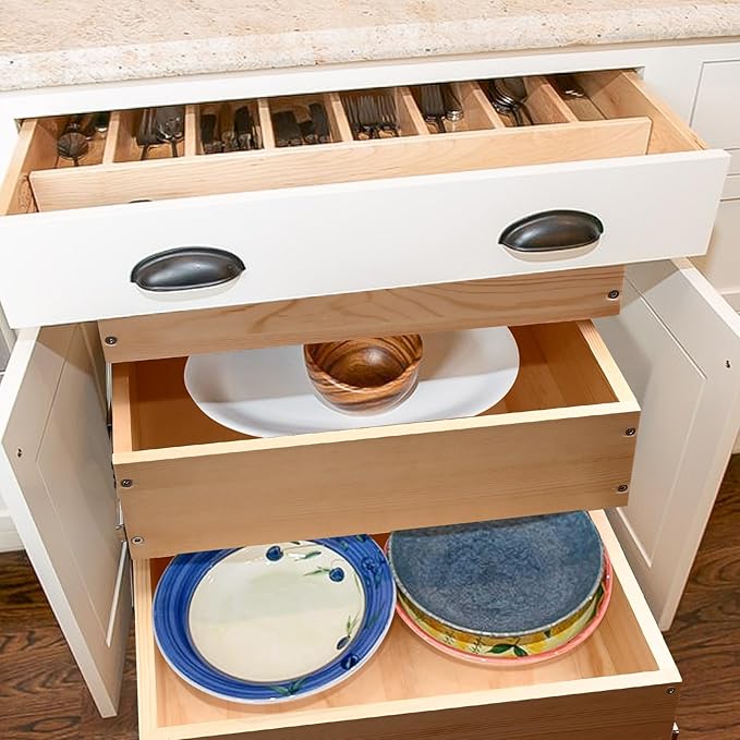 Mulush Pull Out Drawers For Cabinets, 20''W×21''D×19''H Soft Close Slide Out Wood Shelves Storage Organizer for Kitchen, 3-Tier, Finished, Heavy-Duty, Bottom Assembly