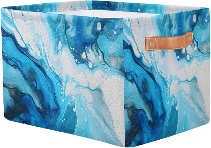 Cube Storage Bins for Shelves, Blue Marble Texture Collapsible Fabric Toys Storage Basket Box with Handles for Home Office Bedroom Closet