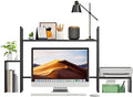 WelFurGeer LED Desk Shelf Organizer with RGB Light Strip, 2-Tier Desktop Shelf for Computer Monitor, Sturdy Metal Frame & Wood Shelves - Desk Hutch Bookshelf for Home Office, Dorm, Gaming (Black)