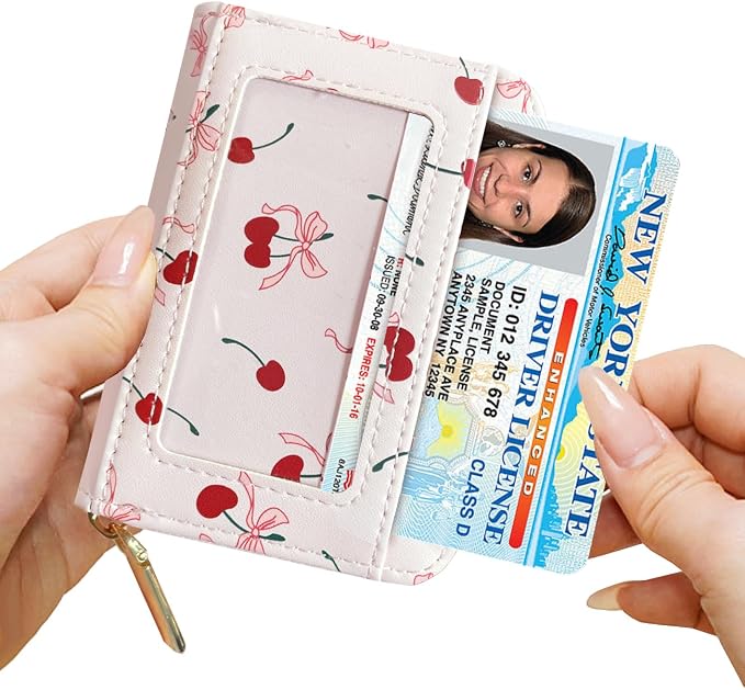 Sunwel Fashion Credit Card Holder for Women Small Accordion Card Cases with ID Window (RED CHERRY)