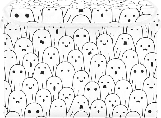 Halloween Ghosts Storage Bins with Lids and Carrying Handle,Foldable Storage Boxes Organizer Containers Baskets Cube with Cover for Home Bedroom Closet Office