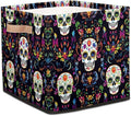 TropicalLife Flower Skull Storage Cube, 13 Inch Fabric Cube Storage Organizer Bin for Shelves Clothes, Decorative Foldable Storage Boxes