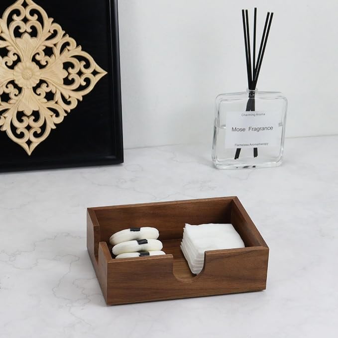 Buqoo 4x6 Walnut Wood Notepad Holder Sticky Notes Memo Pad Dispenser | Large walnut wood notepad holder with U-shaped opening, fits 4x6 sticky notes and keeps desk organized with natural style.