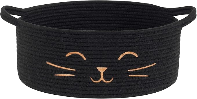 Cat Toy Basket, 13.8" x 6" Black Woven Basket for Gifts, Decorative Storage Basket for Nursery Living Room, Pet Dog Toy Storage
