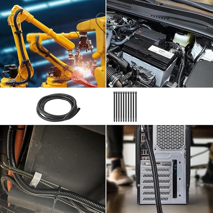 Black 1/2" inch Split Wire Loom Tubing,Alex Tech 32.8ft
