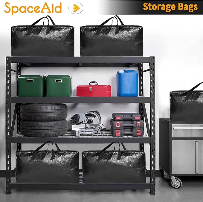 SpaceAid Heavy Duty Moving Bags, Extra Large Storage Totes W/Backpack Straps Strong Handles & Zippers, Alternative to Moving Boxes, Packing & Moving Supplies, Black (6 Pack)