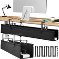 Desk Cable Management Tray, Fabric Cable Organizer, No Drill Large Clamp/Screw Mount Wire Organizer-Support Up to 30lbs, Standing Desk Cable Management for Office Home (Black,28 Inch)