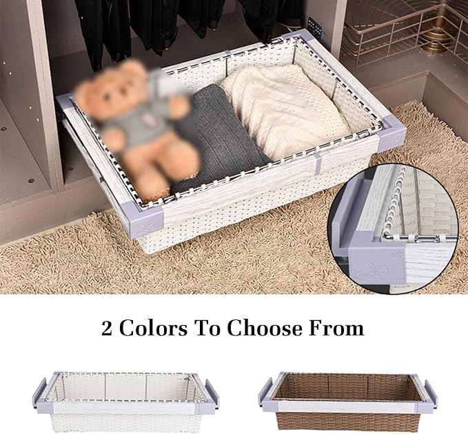 Pull Out Cabinet Storage Basket,Wardrobe Storage Organiser,Easy Pull Out Drawer Dividers for Closet,Stackable Detachable,for Kitchen Office Wardrobes Cupboard Storage(Black,745mm x 446mm x192mm)