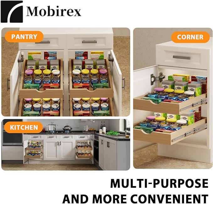 Pull Out Drawers for Cabinet Wood Slide Out Cabinet Organizer and Storage Cabinet Kitchen Drawers Slide Out Shelves Pull Out Shelves in Kitchen Pantry Bathroom with Soft Close 30"W x 22"D x 3"H