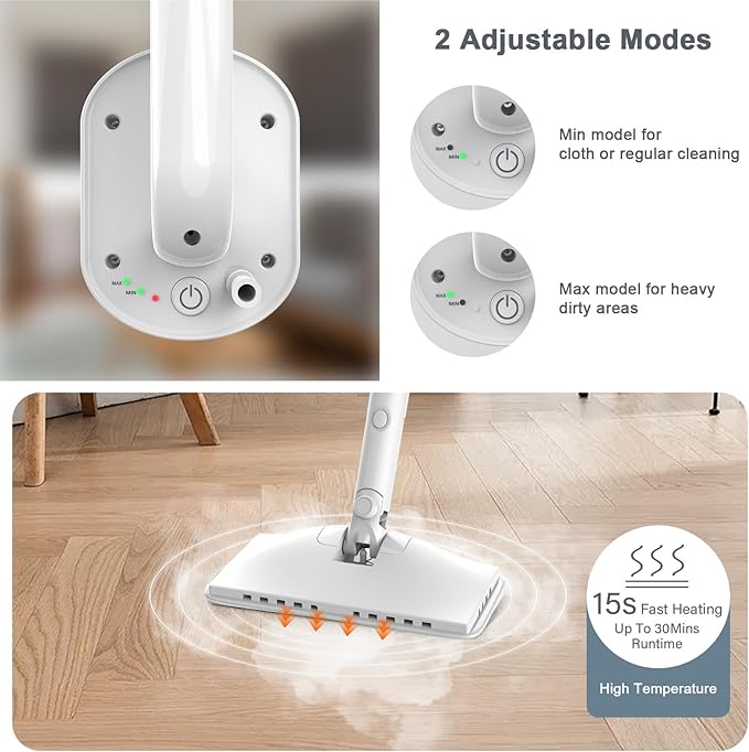Steam Cleaner, 6 in1 Rotated Steam Mop Cleaner with 2 Modes, 2 Microfiber Pads, 400ML Removable Tank, 23FT Power Cable, Detachable Steam Mops for Floor, Laminate Floor, Tiles Cleaning (Azure)