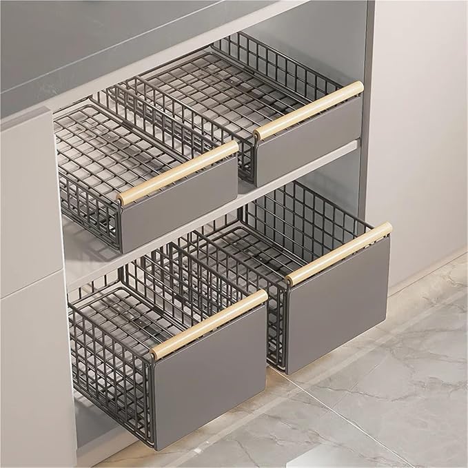 Retractable Kitchen Cabinet Pull-Out Basket - Foldable Adjustable Slide Drawer For Dish & Sink Storage Organization(Small)