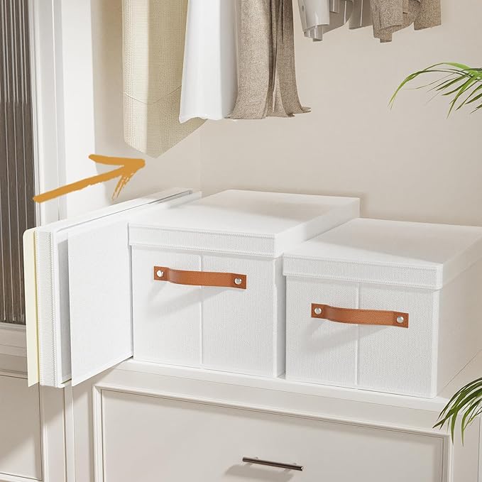 Fabric Storage Box with Lid, Foldable Storage Bin for Shelves, Decorative Closet Organizer with Handles, White, 15 x 9.8 x 8.3 Inch,1-Pack