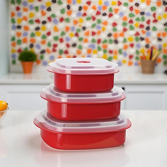 Reston Lloyd Nesting Microwave Containers, Set of 3, Adjustable Steam Vents, Airtight, Meal Prep, Durable BPA-Free Plastic- Freezer & Dishwasher Safe, Cookware & Food Storage, Anyday Cookware, Seafoam