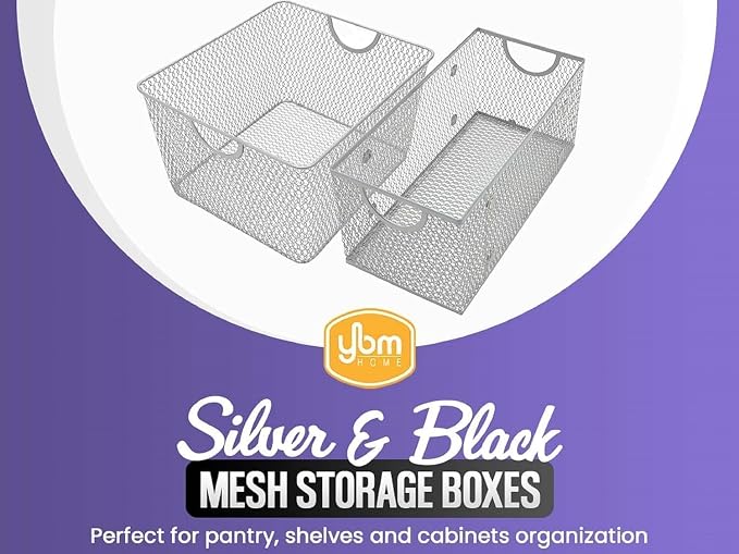 YBM HOME Kitchen Pantry Organizer Wire Baskets for Shelves, Cabinets, Pantry, Countertop, Mesh Open Storage Bin Metal Basket for Organizing Food Supplies, 2 Pack, 15x12x11.5