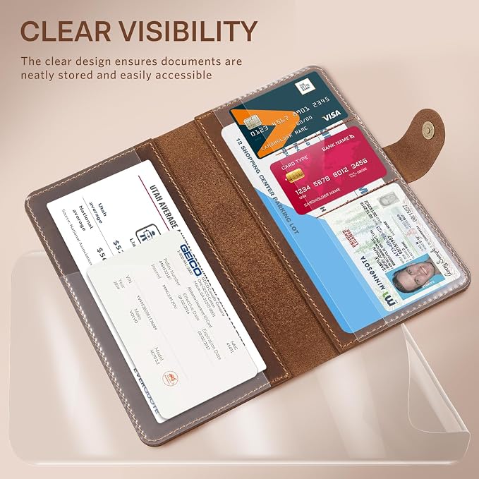 CoBak Genuine Leather Car Registration and Insurance Holder | Luxury Vehicle Glove Box Organizer, Premium Auto Document Case with Magnetic Closure for License, Cards & Papers