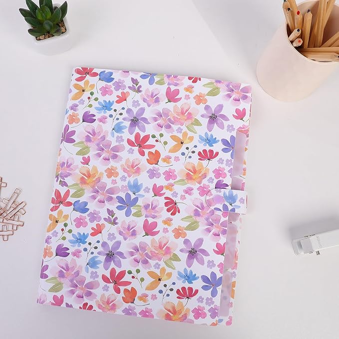 SKYDUE Accordion File Organizer, Floral Expanding File Folders with 5 Pockets, Cute Document Organizer for Paper Bills Receipt Storage, School Office & Hospital Supplies Letter/A4 Size Purple