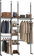 MZG Closet Organizer System, Freestanding Closet System with Wood Shelves & Hanging Rod, Adjustable Floor-to-Ceiling Open Wardrobe for Bedroom, Apartment & Walk-In Closet (16.8" D x72.1 W x 137.9" H)