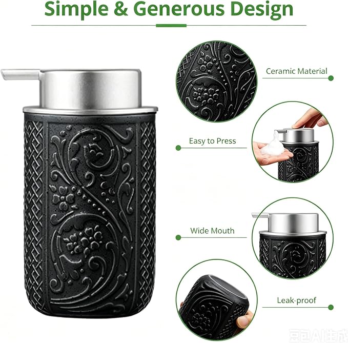 12OZ/350ML Ceramic Foaming Soap Dispenser Empty Hand Soap Dispenser Refillable Lotion Containers with Pump