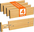 Lifewit 4" High 4 Pack Bamboo Drawer Dividers 31-40cm/12-16 Adjustable Wooden Drawer Organizer for Clothes/Utensils, Expandable Drawer Separator for Dresser/Kitchen/Bedroom/Office Organization