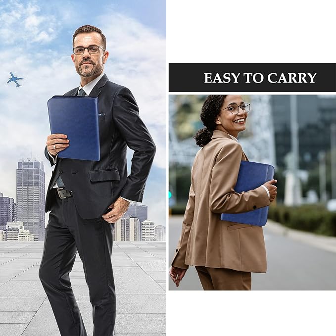 ProCase Portfolio Business Padfolio Folder with Zipper -Navy | Conference Meeting Executive File Legal Document Organizer with Pockets Letter Size A8 Writing Pad Notepad Padfolio
