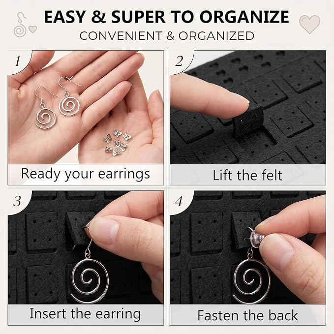 Hanging Jewelry Organizer & Drawer Trays Set - Double-Sided Wall Hanger for Necklaces & Earrings, 3 Stackable Velvet Storage Inserts for Rings & Bracelets - 5 Pack