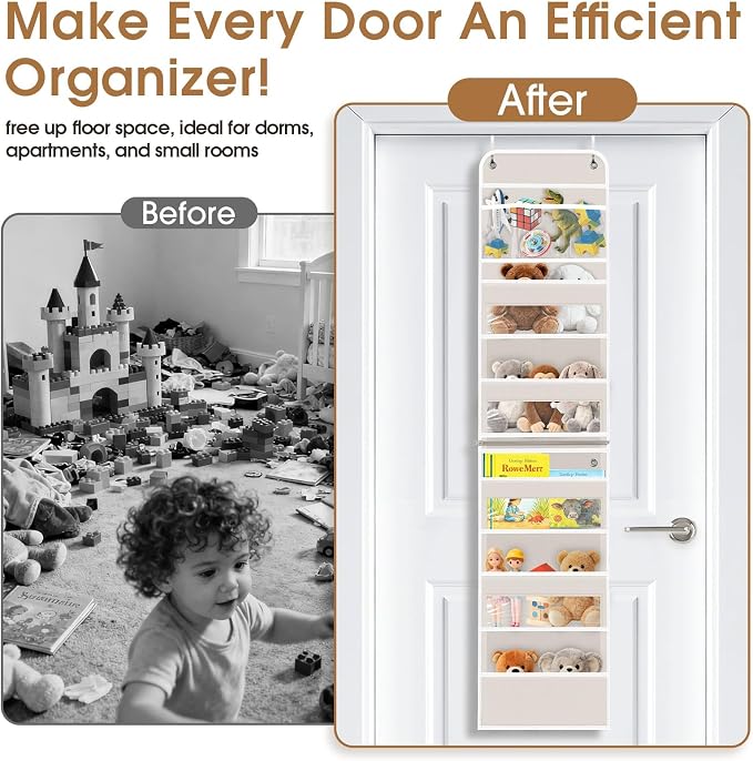 WISELIFE 6-Tier Over The Door Organizer Storage Detachable Design Door Hanging Storage Organizer with Clear Window Behind The Door Storage for Nursery Bedroom Bathroom Pantry Closet Beige