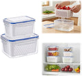 Fruit Storage Containers for Fridge with Removable Colander, Airtight Produce Storage Containers with Lids, Fridge Organizers and Storage for Berry, Fruit, Vegetables, Salad & Meal Prep (Blue, S+M)