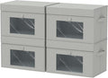 Transparent Window Storage Bin, Cube Organizer Basket with Flip-Top Lid and 2 Handles, Decorative Boxes with Cover, 4 Pack, Grey, 15 x 9.8 x 9.8 In, XSNY17GL-4