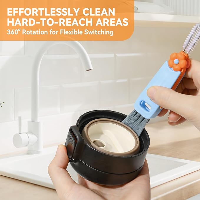 3 in 1 Cup Lid Gap Cleaning Brush Set, Multifunctional Bottle Clean-ing Brush, Cup Lid Gap Cleaner, Home Kitchen Crevice Cleaning Brush Tools (Blue)