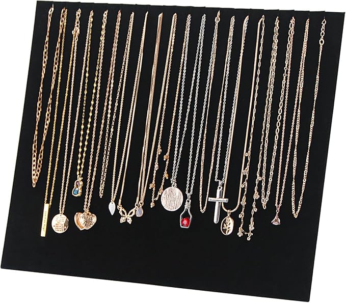 20 Slots Big Necklace Display Board for Selling, Velvet Necklace Jewelry Organizer Stand for Shop Store, Necklace Hanger Holder Rack for Show (1pc Black)