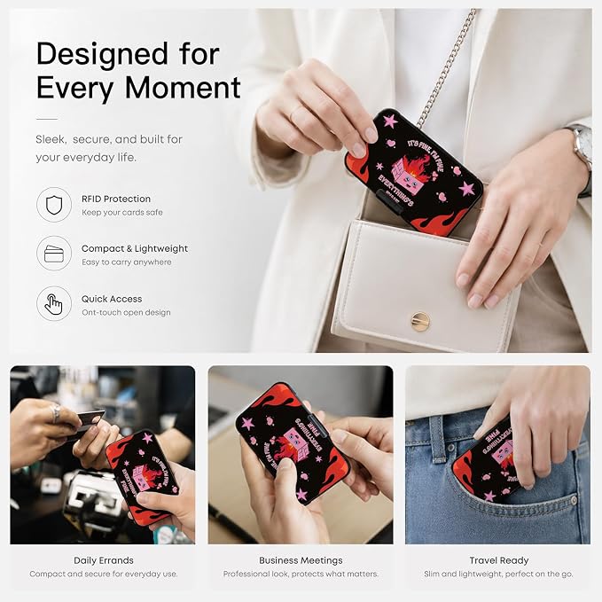Credit Card Holder for Women Men Mini Aluminum Card Case Wallet Fire | Slim Design, RFID Blocking, Metal, Business ID Case