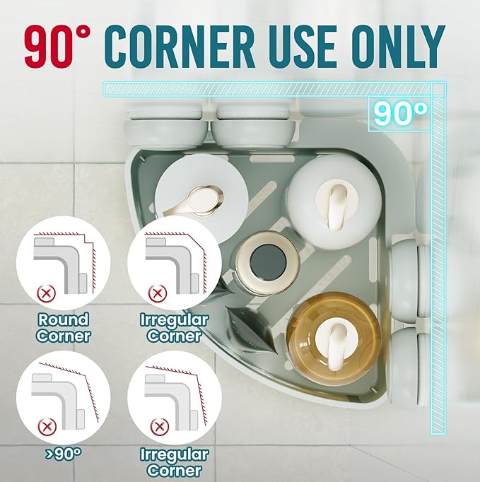 TAILI Corner Shower Caddy Organizer, Plastic Shower Caddy Suction Cup Bathroom Organizer Storage Basket Wall Mounted Organizers For Shampoo, Conditioner, Drill-Free Removable (2 Pack)