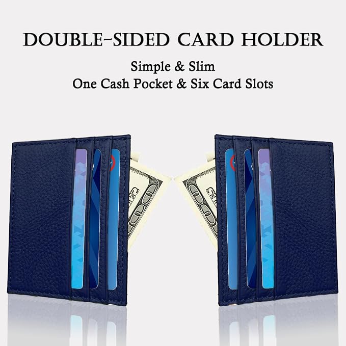 WOXVM Credit Card Holder Wallet RFID Blocking Slim Credit Card Cases Holder Premium Leather Minimalist Front Pocket Small Wallet with 6 Card Slots and 1 Pockets for Men Women (Navy Blue)